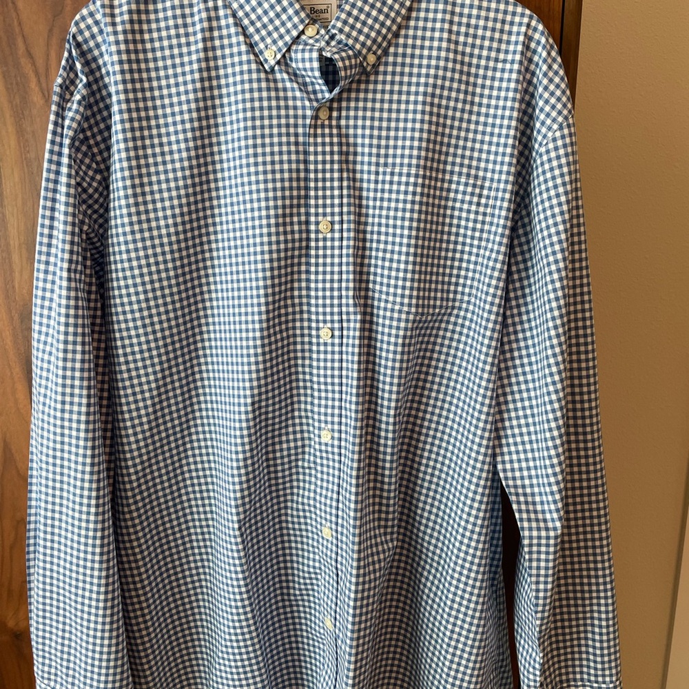 L.L. Bean Men's Traditional Fit Blue Gingham Button-Down Shirt
